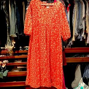 The nines by Hatch red and white floral maxi dress with billowed sleeves.